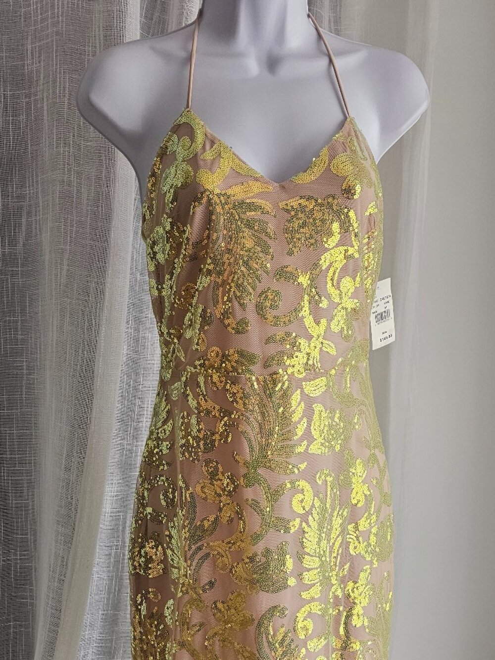 Bebe Sparkle Mesh Midi Dress Lime Gold Sequin Slip Dress Acid Lime Size M NWT